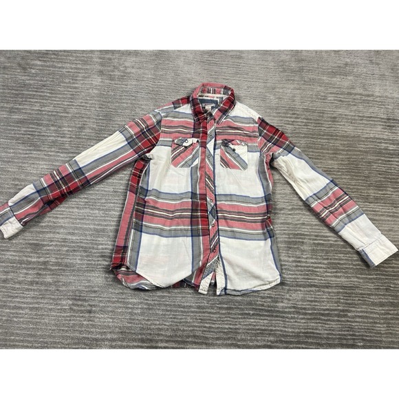 Arizona Jean Company Tops - Arizona‎ Top Womens Small Multicolor Plaid Metallic Snap Up Roll Tab Long Sleeve